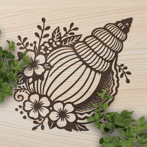 Seashell Laser Engrave File | Beach Shell SVG PNG PDF | Ocean Theme Engraving Template | Coastal Decor Laser Cutting Design