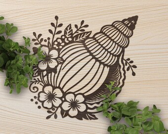 貝殻の花のレーザー彫刻ファイル: Coastal Decor SVG、PNG、PDF (デジタルダウンロード)