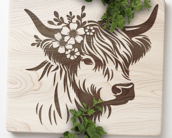 Floral Highland Cow SVG: Farm Laser Cut Vector Design (Digital Download)
