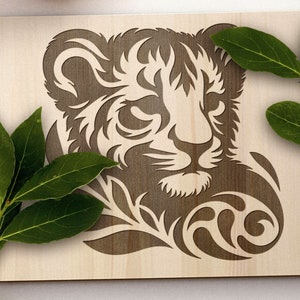 Lion Cub SVG, Lion Baby Vector Design para máquinas de corte, Lion PDF, Lion File, Lion Laser Engraving File, Lionet File, Lion PNG, Glowforge