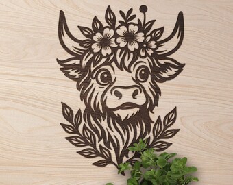 Highland Cow SVG: file tagliato al laser per legno, acrilico, metallo (PDF, download digitale SVG)