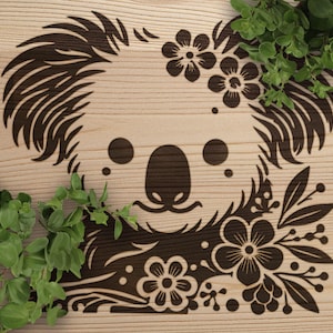 Floral koala SVG: lasergesneden bestand, kinderkamerdecoratie (pdf)