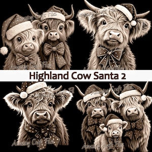 Highland Kuh Santa 3D Illusion, Weihnachten 3D Illusion Laser-Datei-Bundle, 3D Illusion Gravur, Graustufen-Datei-Set, Laser PNG digitale Datei