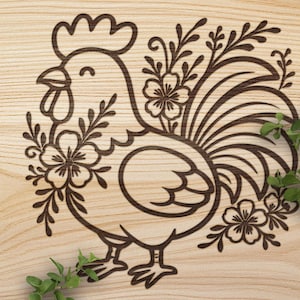Rooster SVG, Hen Vector Design for Cutting Machines, Easter PDF, Chicken SVG, Chicken Laser Engraving Cut Files, Glowforge