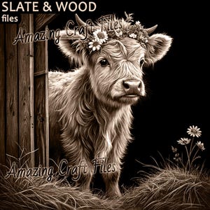 Highland Cow 3D Illusion: Farmhouse Grayscale Laser File PNG, JPG (Digital Download)