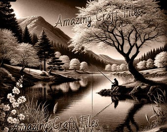 Fishing 3D Illusion,  Fisher Man Laser Burn PNG Digital File, Fish 3D Illusion Laser File, 3D Illusion Laser Engraving, Grayscale