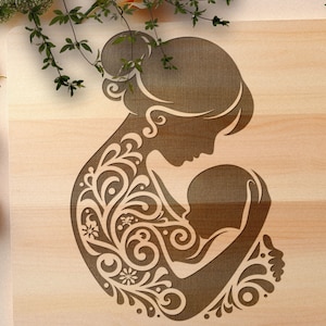 Mamá lactante SVG, Madre con bebé SVG, Mamá con diseño vectorial infantil para máquinas de corte, Mamá lactante PDF, Mamá Grabado láser Archivos cortados