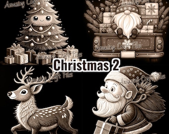 Christmas 3D Illusion Laser Engrave File Bundle: Tree, Reindeer, Santa (Digital Download)