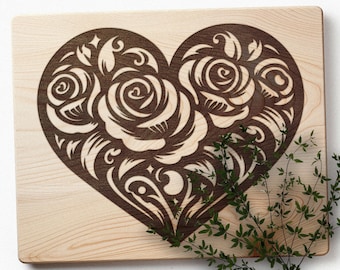 Pacchetto SVG Rose Heart: file tagliati al laser (download digitale)