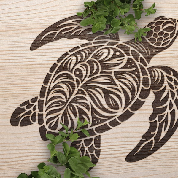 Sea Turtle SVG, Sea Turtle Vector Design for Cutting Machines, Marine Life SVG, Turtle Illustration, Laser Engraving Cut Files,Seaturtle SVG