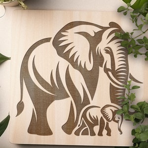 Elefante africano SVG, elefante con disegno vettoriale del bambino per macchine da taglio, elefante PDF, file di taglio per incisione laser di elefante, Glowforge