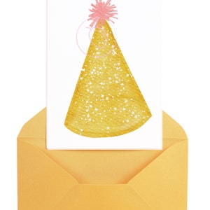 Cartão de convite de aniversário, cartão de aniversário digital, cartão de felicitações de chapéu de aniversário, cartão gráfico positivo, presente de aniversário exclusivo