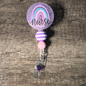 Nurse Rainbow Retractable Badge Reel: Epoxy Resin Accent