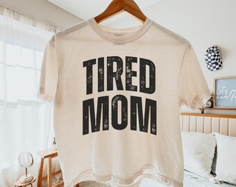 Camiseta corta para mamás cansadas, camiseta divertida para mamás, camiseta de maternidad, camiseta estética para mamás, camiseta moderna para mamás, camiseta retro con estampado para mamás, regalo para mamás