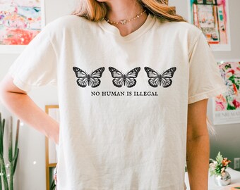 No Human is Illegal Boxy Crop Top, No One is Illegal on Stolen Land, Migration is a Human Right, Comfort Colors Crop Top