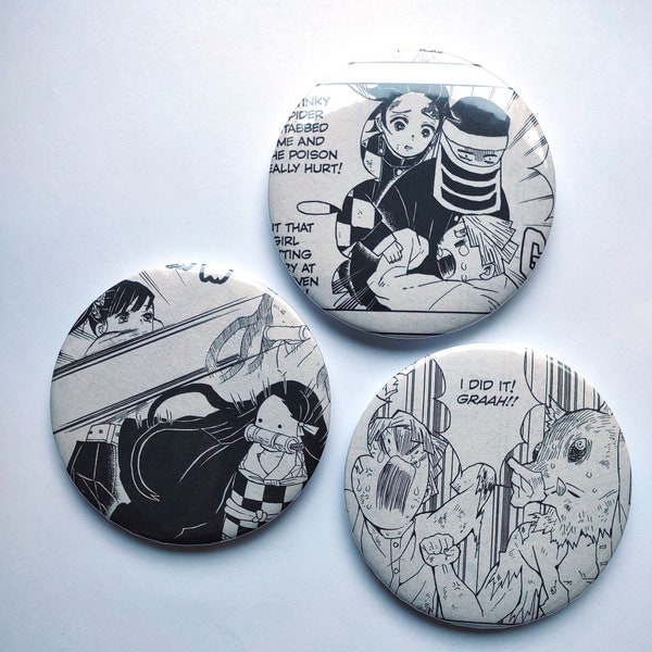 Demon Slay - Upcycled Recycled Vinyl Manga Comic Large 3" 75mm Button Set - with Free shipping within USA