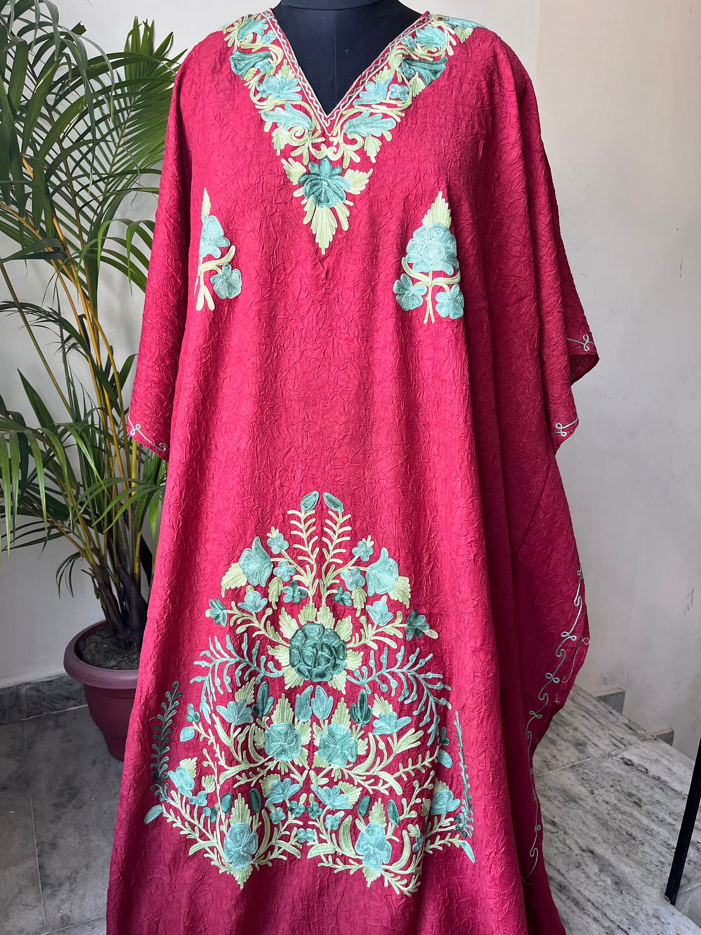 Red Cotton Kaftan Kashmiri Cotton Kaftan Kaftan Dress Cotton Kaftan