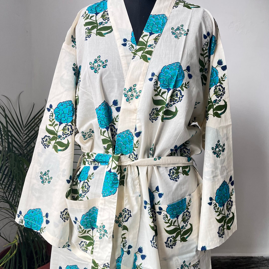 Pure Cotton Indian Block Print House Robe Summer Kimono Etsy