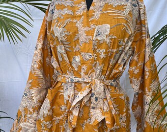 Cotton Robe - Boho Cotton Robe - Robe For Women - Block Print Robe - Kimono Robe - Bathrobe - Beach Cover up
