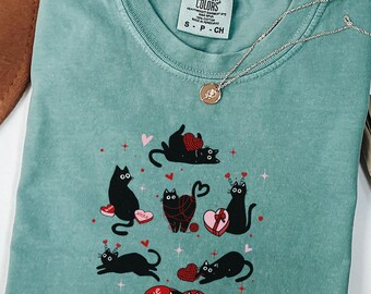 Whimsical Cat Valentine's Tee, Playful Love Expression, Comfort Colors