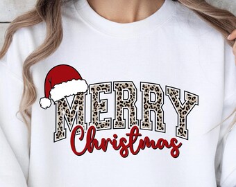 Christmas Merry Sweatshirt, Merry Christmas Sweatshirt, Leopard Printed Christmas Shirt, Women Leopard Christmas Shirt, Christmas Gift Shirt