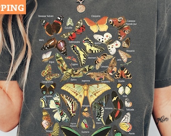 Vintage Butterfly & Moth Shirt, Cottagecore Aesthetic Comfort Colors® Shirt, Gift For Her, Botanical Outfit, Boho Clothing, Nature Lover Tee