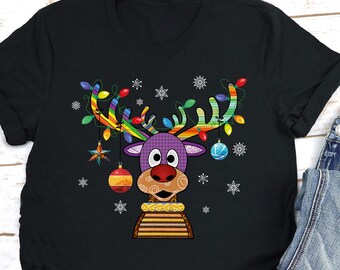 Reindeer Christmas Long Sleeves Shirt, Christmas lights, Xmas antler, Peeping Reindeer Shirt, Merry Christmas Shirt, Christmas Family Shirt