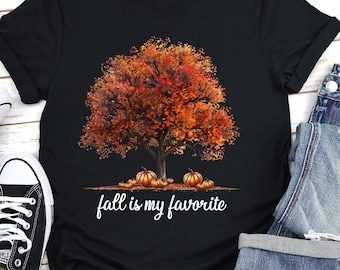Fall Is My Favorite Tree T-Shirt, Autumn Fall Leaves Trees Pumpkins, Trendy Fall Season Graphic Tee Shirt For Women, Cozy Gift For Her Shirt
