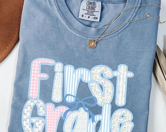 Comfort Colors® First Grade Teacher Shirt, Back to School 1st Grade T-shirt, Teacher Appreciation Gift, Cute Elementary School, Coquette Bow