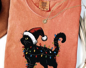 Comfort Colors® Cute Cat Christmas Shirt, Cat Mom Christmas Gift, Cat Lover Christmas Gift, Womens Holiday Shirt, Funny Christmas Cat Shirt