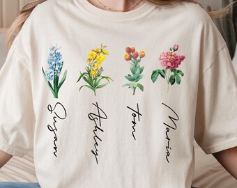 Custom Birth Flower Sweatshirt, Personalized Name, Mom Gift T-shirt