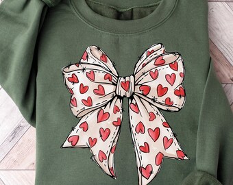 Coquette Valentine's Day Heart Bow Sweatshirt, Valentines day Bow Shirt, Coquette Bow T-Shirt, Bow Valentine Gifts, Retro Valentine Shirt