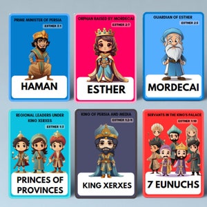 Libro di Ester, Schede didattiche con personaggi biblici per bambini, Strumento di educazione cristiana, Download digitale stampabile, Studio biblico, Stampabile cristiano