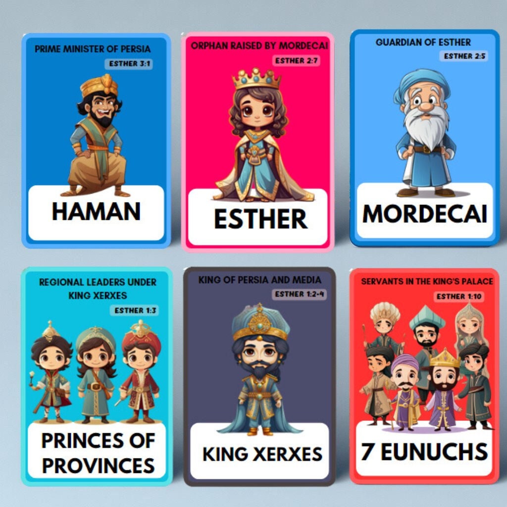 Book of Esther, Bible Character Flashcards for Kids, Christian ...