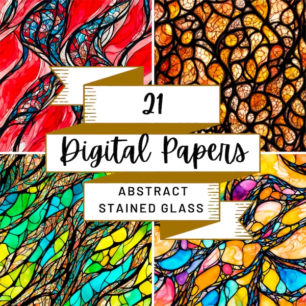 21 Abstract Stained Glass Patterns | PNG | Instant Download | Personal & Commercial Use | Scrapbooking, Design, Decor