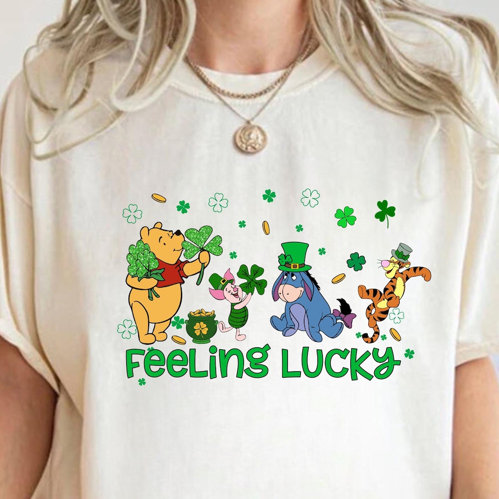 Winnie Pooh Shirt Feeling Lucky St Paddys Day Shirt St. Patrick'S Day Sweater Winnie And Friends Shamrock T Shirt Lucky Winnie The Pooh Tee Bespoketshirt