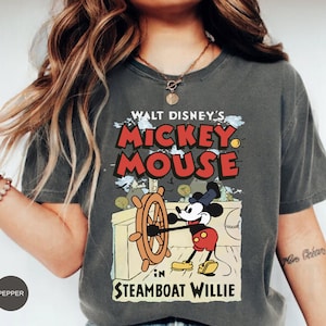 Steam Boat Willie Shirt Mickey Mouse Walt Disney Studios Disney World Tee 1928 Vintage Mickey and Friends Disneyland Shirt Steamboat Willie
