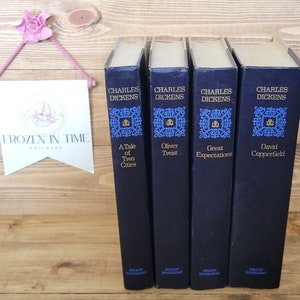 Charles Dickens- Oliver Twist, Great Expectations, A Tale of Two Cities and David Copperfield- Nelson Doubleday, vintage decor blue book set