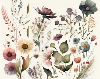 Ramo Floral, Flores de Primavera, Floral de Verano, PNG, Acuarela Floral, Floral Botánico, Uso Comercial