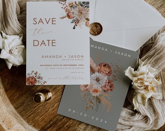 Watercolor Floral Save the Date, Romantic Save the Date, Floral Save the Date Card, Floral Wedding Announcement, Floral Evite, Amanda