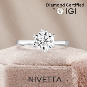 1.5 Ct Lab Grown Round Cut Diamond Engagement Ring | Classic 6 Prong Solitaire Setting | Vs1 D Color IGI Certified | Timeless Ethical Beauty