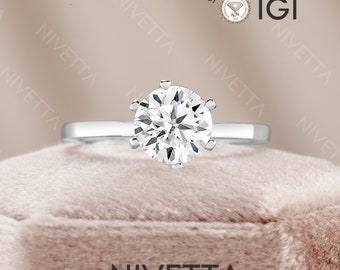 1.5 Ct Lab Grown Diamond Engagement Ring: 14k Gold Solitaire, IGI Certified