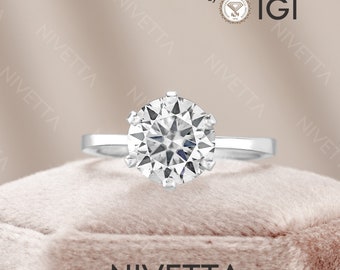 1.5 ct Lab Grown Diamond Engagement Ring: Classic 6 Prong Solitaire, IGI Certified