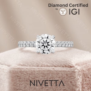 1.73 Ct Lab Grown Diamond Engagement Ring | Round Cut Pave 4 Prong Ring Vs1 D IGI Certified | Gold or Platinum by Nivetta