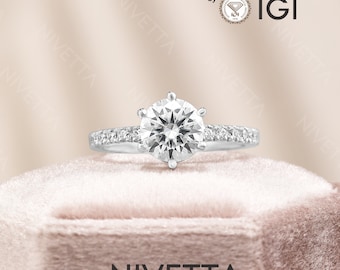 Lab Grown Diamond Engagement Ring: 1.2 ct Round Cut, 6-Prong Solitaire