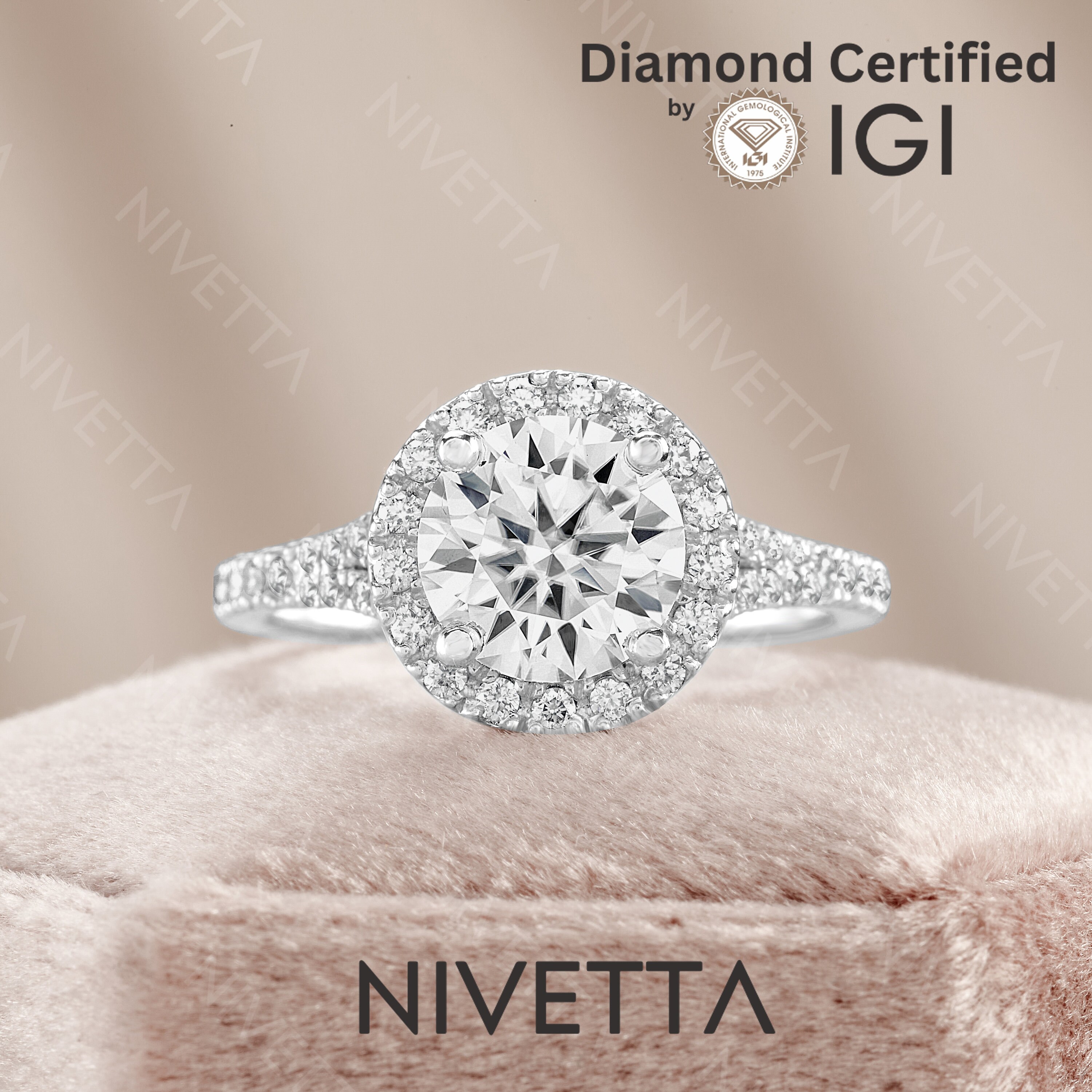 Nivetta 2.41 Ct Lab Grown Cushion Cut Diamond Engagement Ring