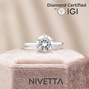 3 Carat Lab Grown Diamond Solitaire Engagement Ring | VVS2 D IGI Certified | Round Cut 6 Prong Gold or Platinum by Nivetta