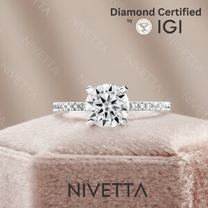 1 ct Lab Grown Diamond Engagement Ring: Round Cut Pave, IGI Certified