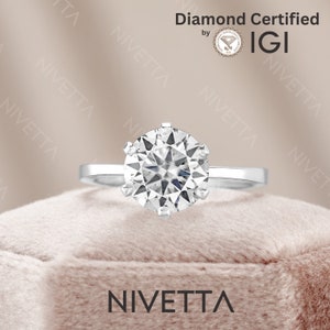1.5 Ct Lab Grown Diamond Ring | Round Cut 6 Prong Solitaire | Vvs2 D Color | IGI Certified Engagement Ring | Handmade Jewelry