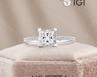 2 Carat Princess Cut Lab Grown Diamond Engagement Ring: Pave Setting
